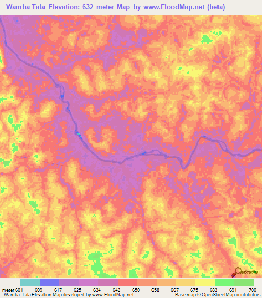 Wamba-Tala,Congo (Kinshasa) Elevation Map