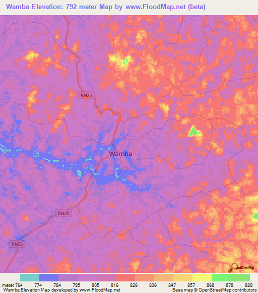 Wamba,Congo (Kinshasa) Elevation Map
