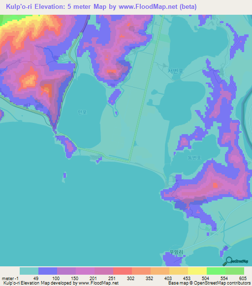 Kulp'o-ri,North Korea Elevation Map