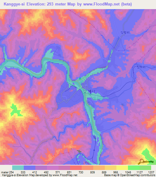 Kanggye-si,North Korea Elevation Map