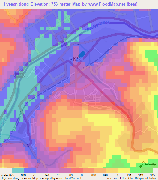 Hyesan-dong,North Korea Elevation Map