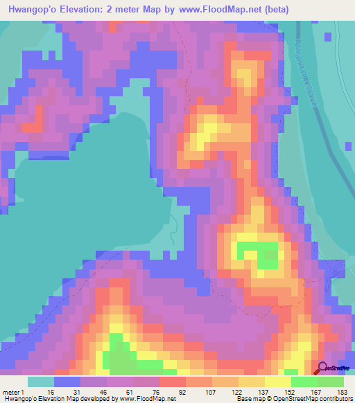 Hwangop'o,North Korea Elevation Map