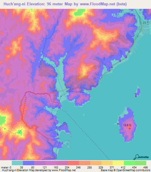 Huch'ang-ni,North Korea Elevation Map