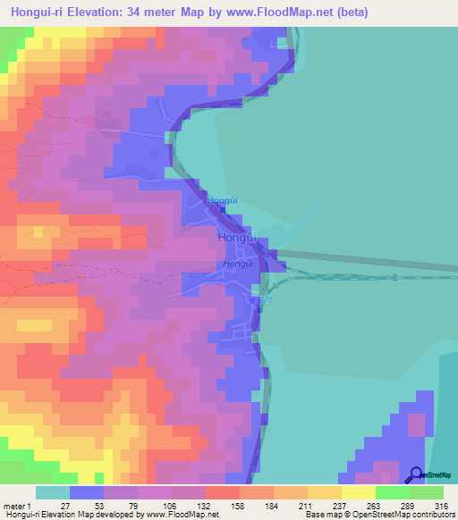 Hongui-ri,North Korea Elevation Map
