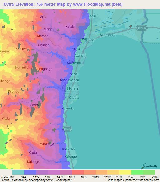 Uvira,Congo (Kinshasa) Elevation Map