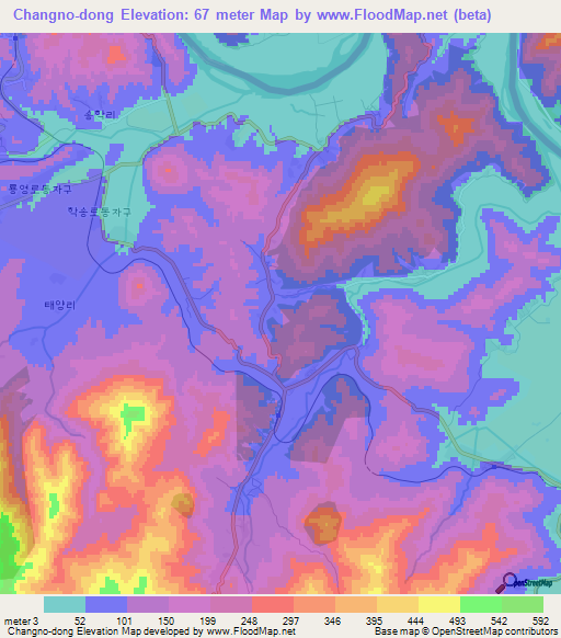Changno-dong,North Korea Elevation Map
