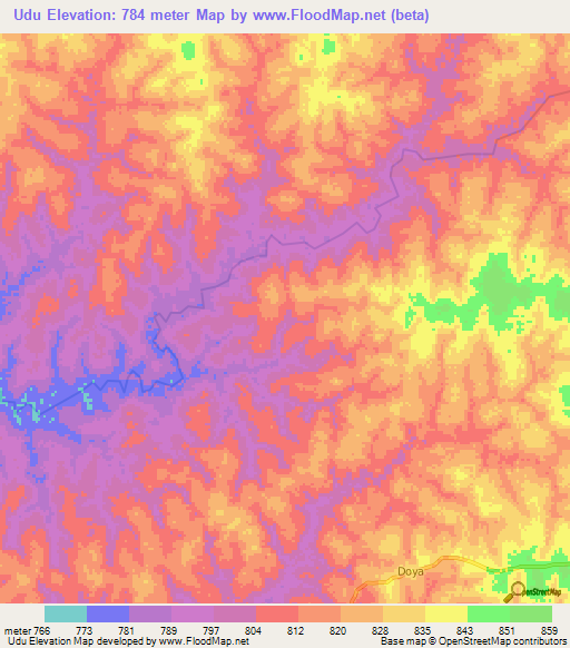 Udu,Congo (Kinshasa) Elevation Map