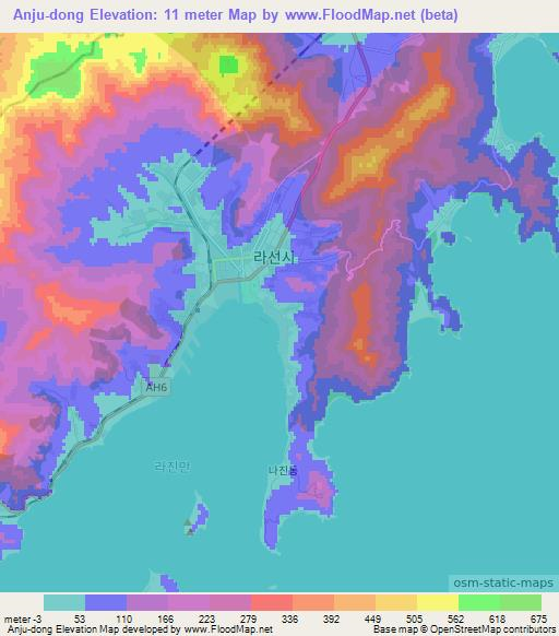 Anju-dong,North Korea Elevation Map