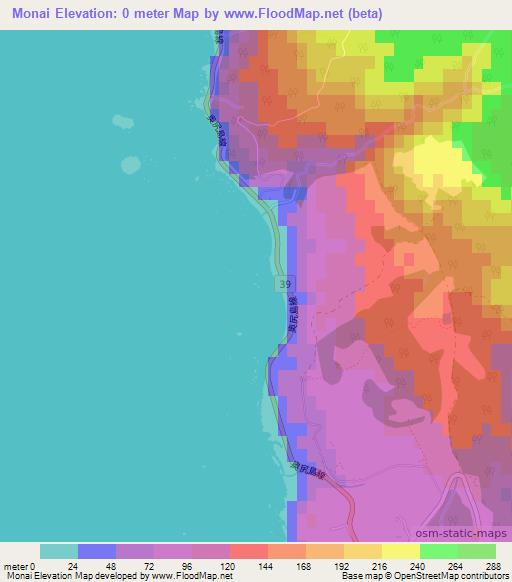 Monai,Japan Elevation Map
