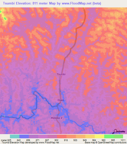 Tsumbi,Congo (Kinshasa) Elevation Map