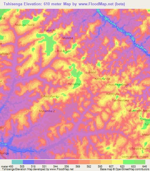 Tshisenga,Congo (Kinshasa) Elevation Map