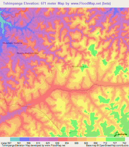 Tshimpanga,Congo (Kinshasa) Elevation Map