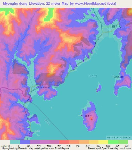 Myongho-dong,North Korea Elevation Map