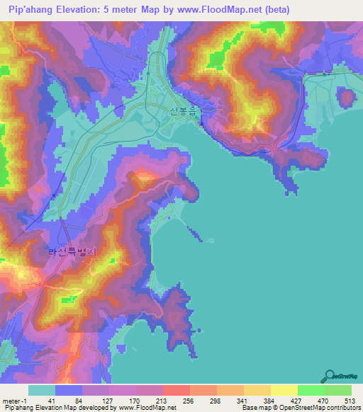 Pip'ahang,North Korea Elevation Map