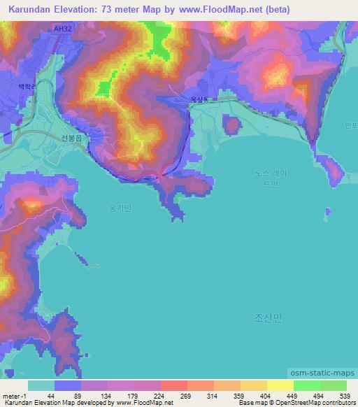 Karundan,North Korea Elevation Map