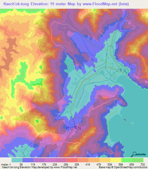 Kaech'ok-tong,North Korea Elevation Map