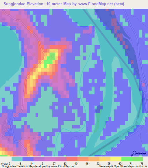 Sungjondae,North Korea Elevation Map
