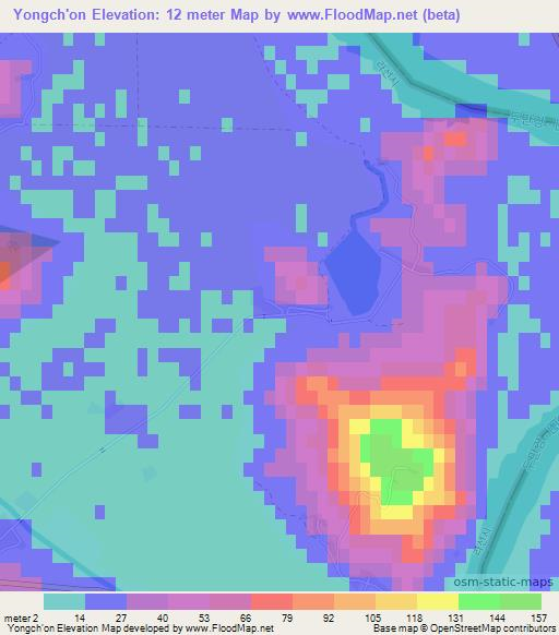 Yongch'on,North Korea Elevation Map