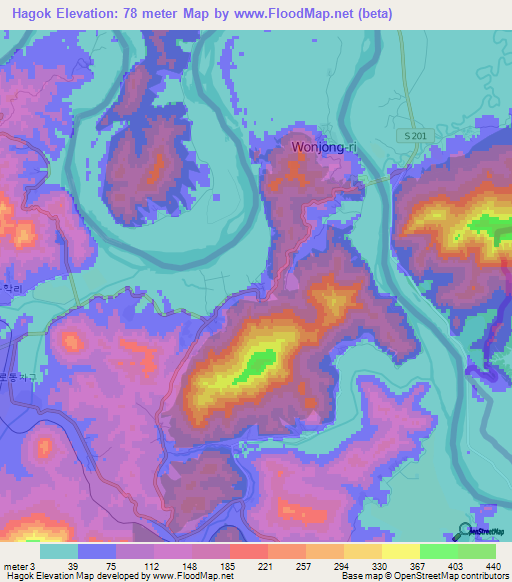 Hagok,North Korea Elevation Map