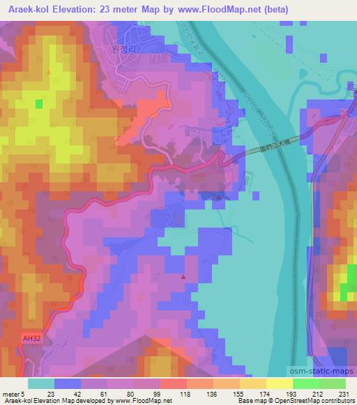 Araek-kol,North Korea Elevation Map