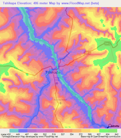 Tshikapa,Congo (Kinshasa) Elevation Map