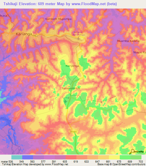 Tshikaji,Congo (Kinshasa) Elevation Map