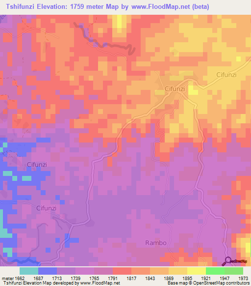 Tshifunzi,Congo (Kinshasa) Elevation Map