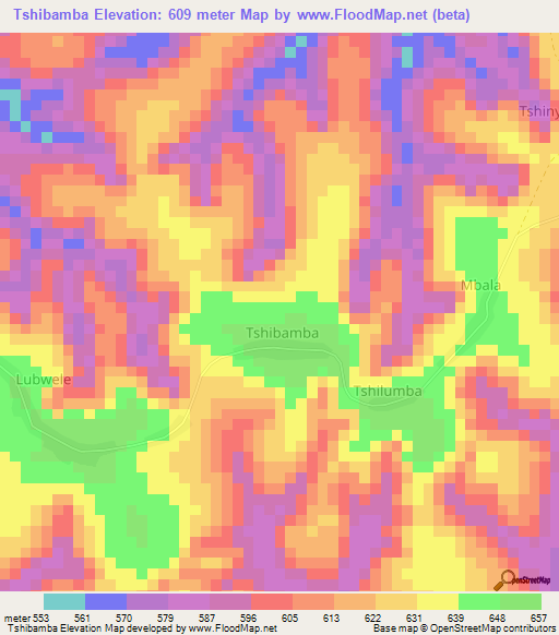 Tshibamba,Congo (Kinshasa) Elevation Map