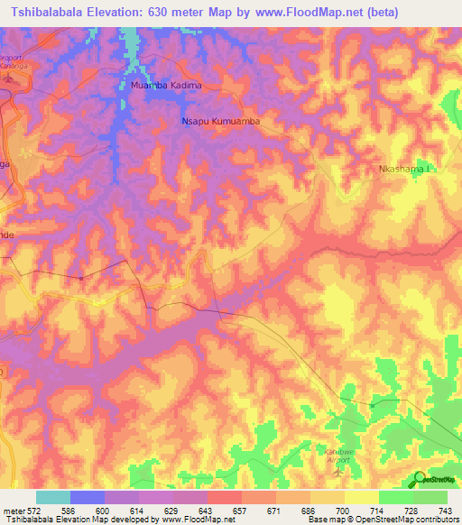 Tshibalabala,Congo (Kinshasa) Elevation Map