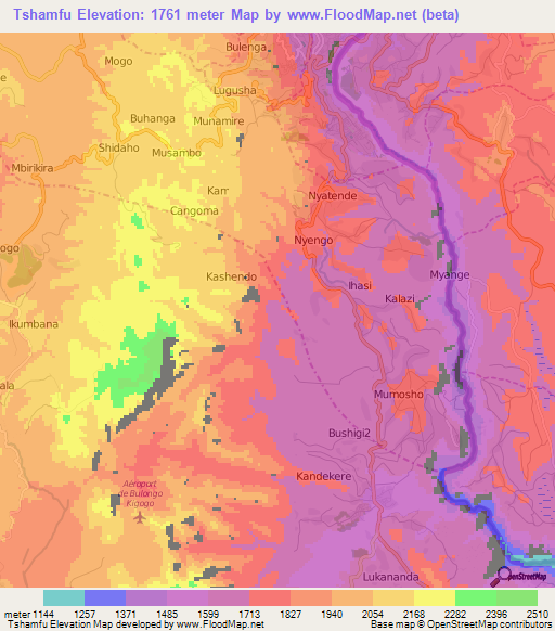 Tshamfu,Congo (Kinshasa) Elevation Map