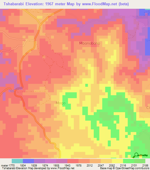 Tshabarabi,Congo (Kinshasa) Elevation Map