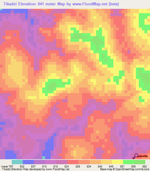Tikadzi,Congo (Kinshasa) Elevation Map
