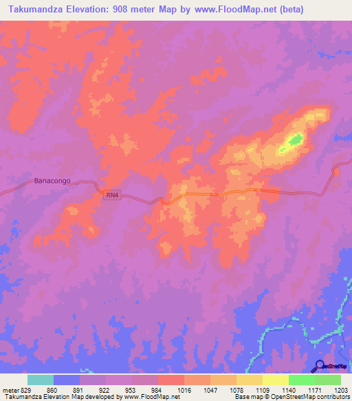 Takumandza,Congo (Kinshasa) Elevation Map