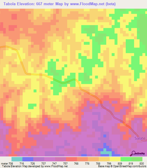 Tabola,Congo (Kinshasa) Elevation Map