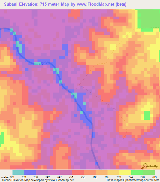 Subani,Congo (Kinshasa) Elevation Map