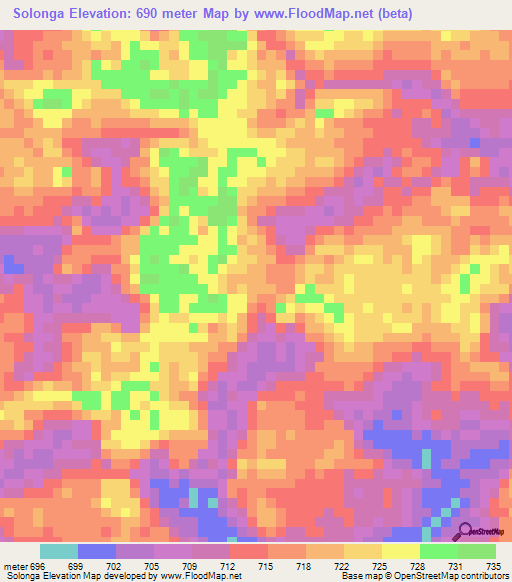Solonga,Congo (Kinshasa) Elevation Map