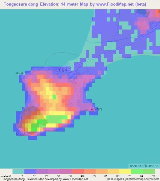 Tongsosura-dong,North Korea Elevation Map