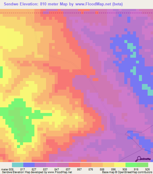 Sendwe,Congo (Kinshasa) Elevation Map