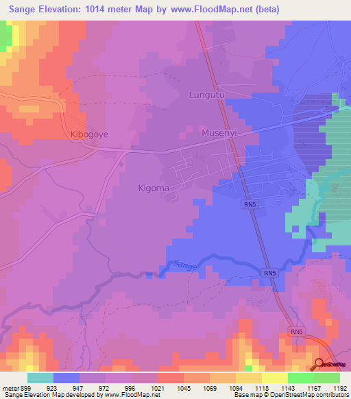 Sange,Congo (Kinshasa) Elevation Map