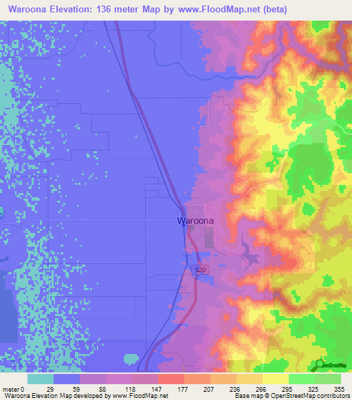 Waroona,Australia Elevation Map