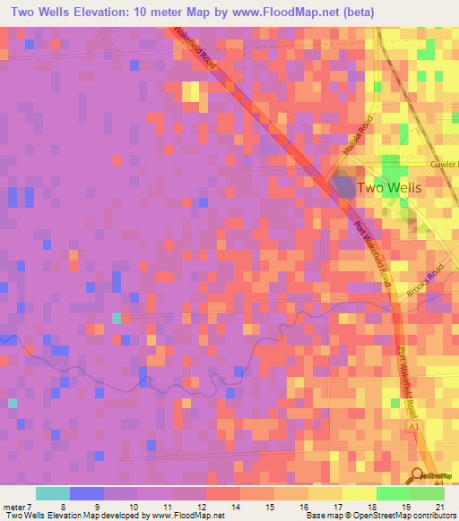 Two Wells,Australia Elevation Map