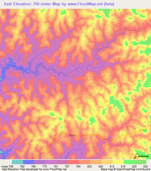 Sadi,Congo (Kinshasa) Elevation Map
