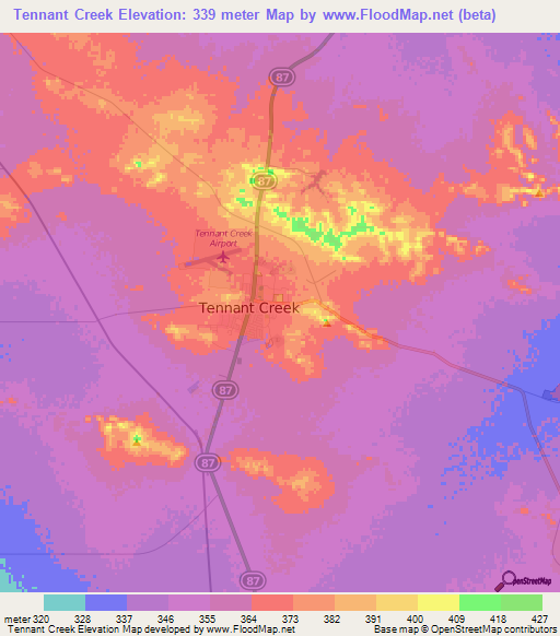 Tennant Creek,Australia Elevation Map