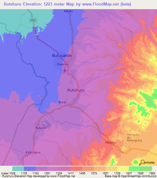 Rutshuru,Congo (Kinshasa) Elevation Map
