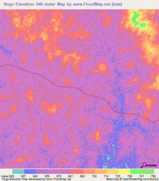 Rogo,Congo (Kinshasa) Elevation Map