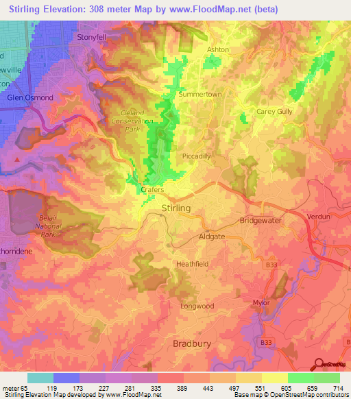 Stirling,Australia Elevation Map
