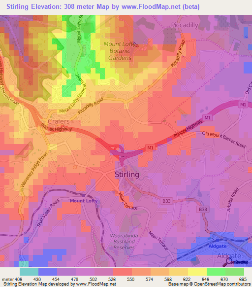 Stirling,Australia Elevation Map