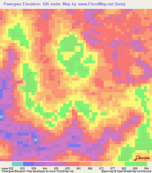 Pwangwe,Congo (Kinshasa) Elevation Map