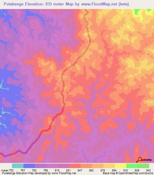 Putabenge,Congo (Kinshasa) Elevation Map