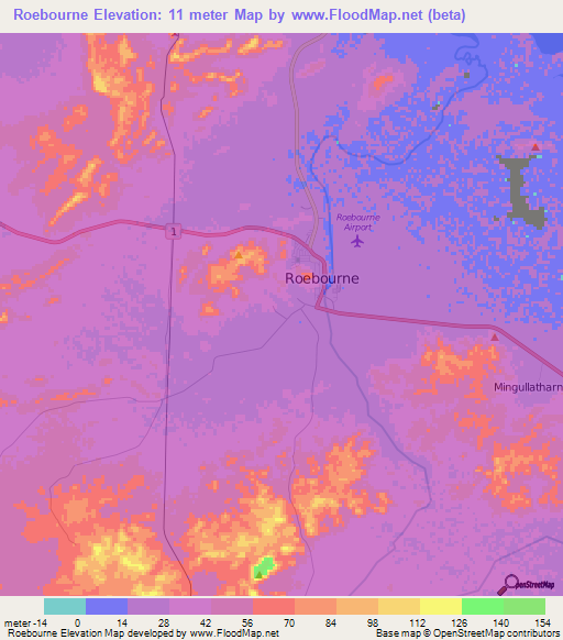 Roebourne,Australia Elevation Map